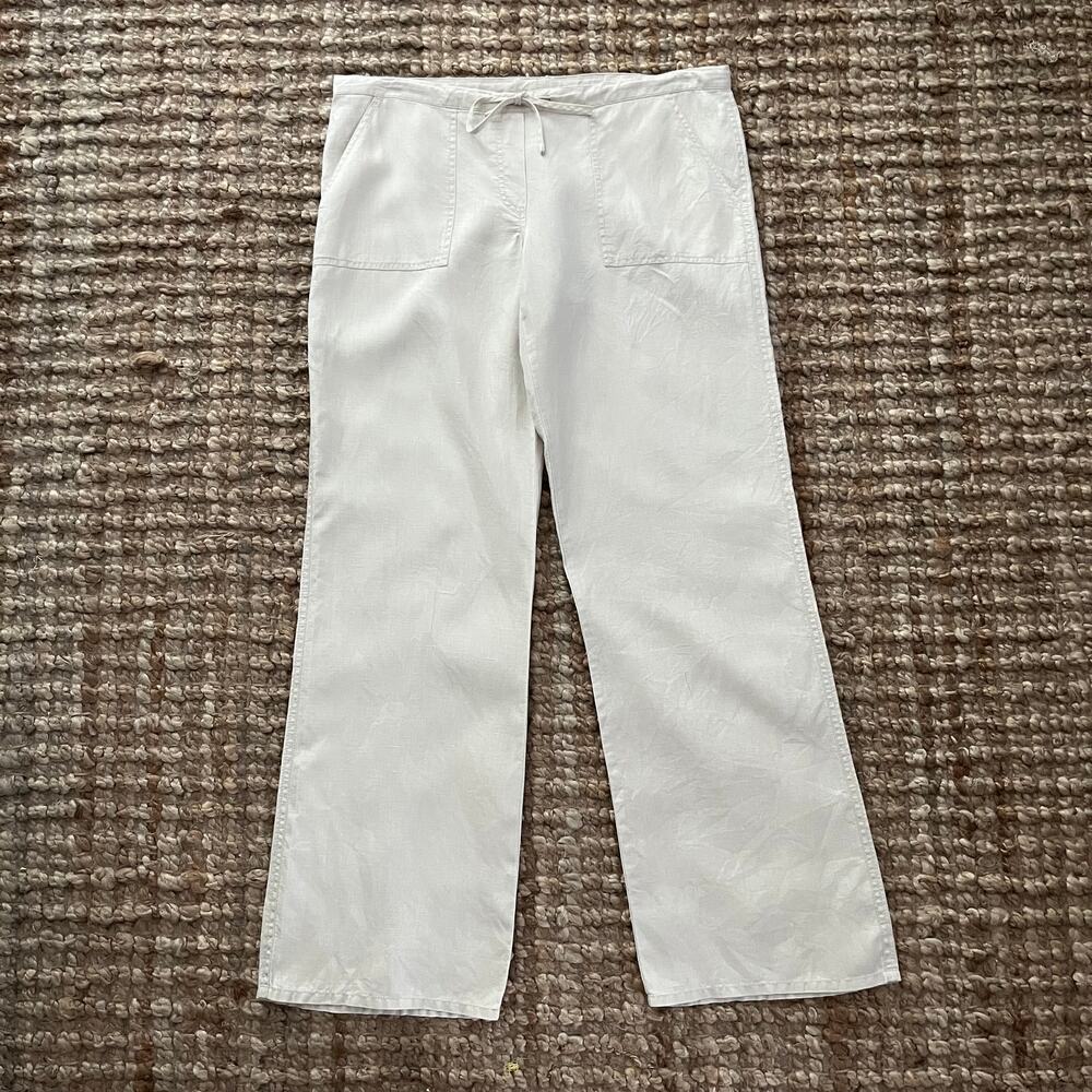 London Jean Women S Beige 100% Linen Pull On Chino Pants Wide Leg Drawstring